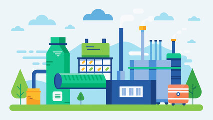 A plastics manufacturing facility that has implemented energyefficient processes such as injection molding to reduce energy consumption and waste.. Vector illustration