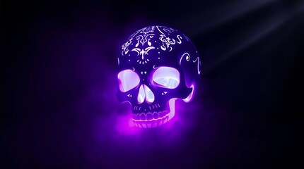 Glowing, Ornate Skull in Dark Background