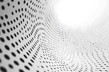 Abstract perforated white surface with a sense of depth and perspective, modern design