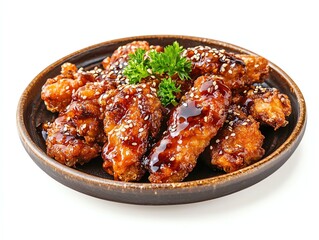 Fototapeta premium Serving Plate of Crispy Chicken Wings with Sesame Seeds and Glaze
