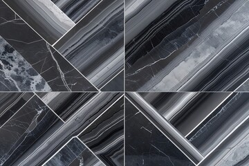 Obraz premium Chic Grey Graphite Marble Tile Texture with Reflective Geometric Patterns for Contemporary Interiors