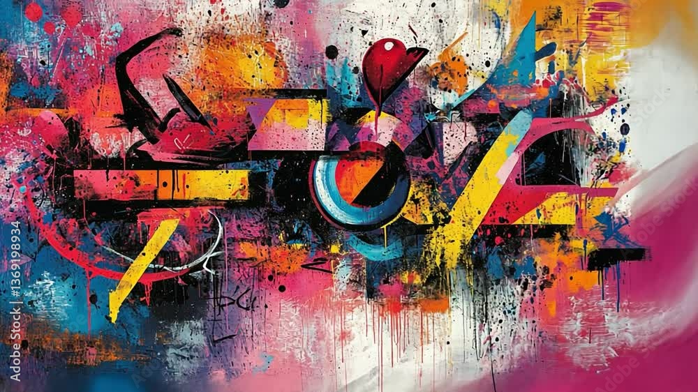 Wall mural artistic graffiti splendor: an explosion of vivid colors and abstract forms merges to create this vi