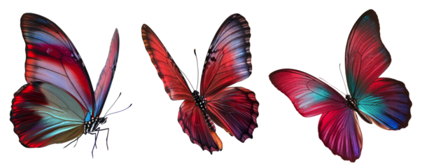 three colorful butterflies isolated on white background