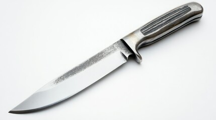Fototapeta premium Sleek, silver hunting knife with textured handle.