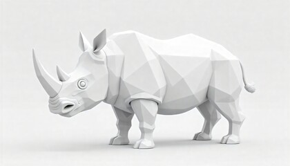 Fototapeta premium Low poly white rhinoceros 3D render model isolated on white background Perfect for design projects
