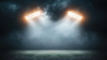 Dramatic Sports Field Under Spotlight with Dark Sky Background
