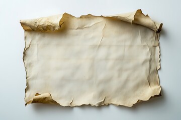 Antique paper scroll with curled edges on white background ideal for medieval themes
