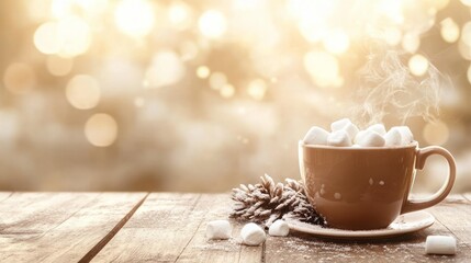 Fototapeta premium Warm cocoa with marshmallows on a cozy winter day.