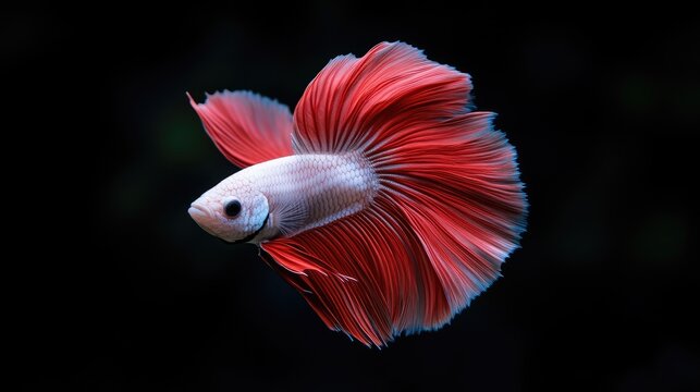 Red and white betta fish with elaborate fins