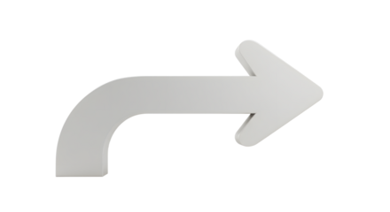 Gray Arrow Curving and Pointing Right on White Background Symbolizing Direction