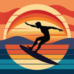 silhouette of a surfer in the waves