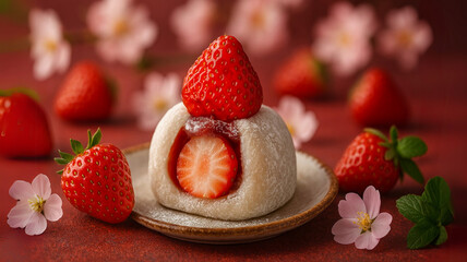 春のいちご大福と桜の調べ/Spring Strawberry Daifuku with Sakura Melody Generative AI