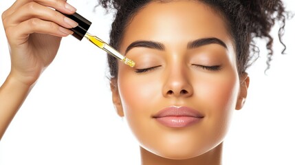 Self-care with facial oil achieving glowing skin in a beauty studio environment