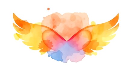 Watercolor Wings with Heart Shape