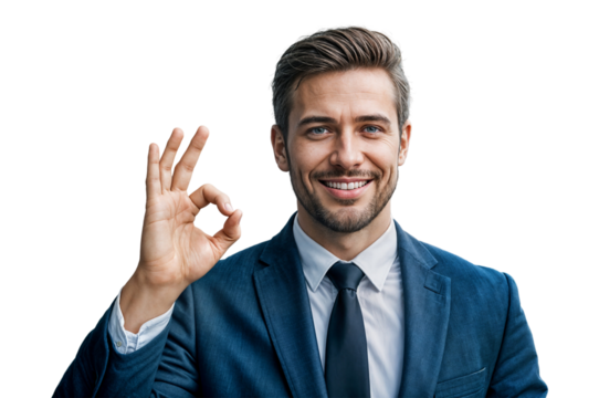 portrait of a successful businessman showing ok okay mobile app mockup concept png transparent background - Powered by Adobe