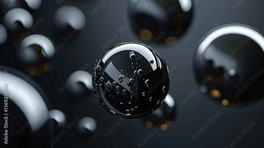 Poster celestial spheres: a mesmerizing collection of floating, reflective spheres. the close-up shot accen