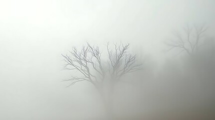 Foggy Forest Scene with Bare Trees