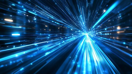 Abstract Blue Light Streaks: Futuristic Glowing Lines with Data Flow Concept and Hyper Speed Technology.