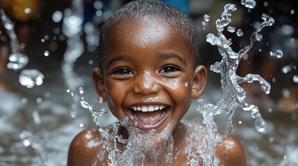 Obraz premium Joyful Child Playing in Water Splash, Summer Fun Adventure