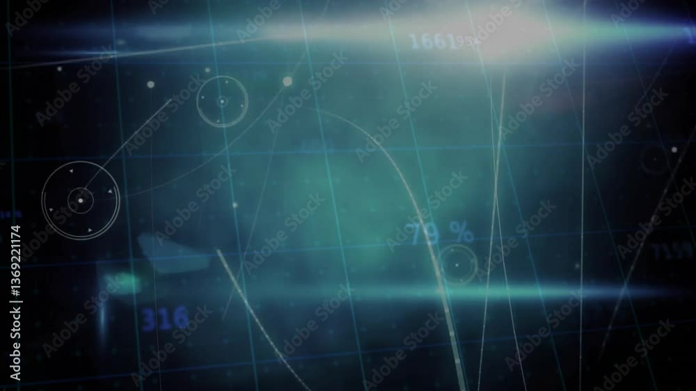 Poster animation showing abstract digital interface with percentages and circular data elements