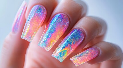 Nail art showcase colorful holographic nails studio photography close-up creativity