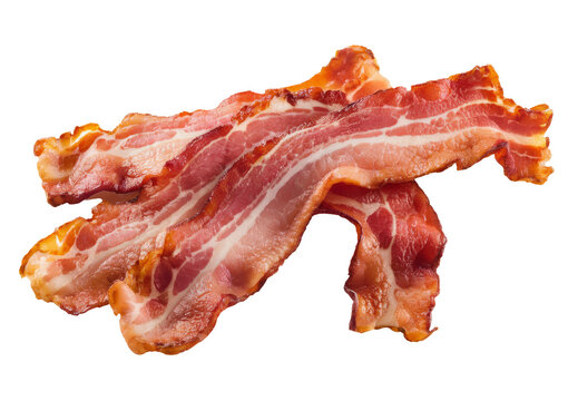crispy bacon strips isolated on white background