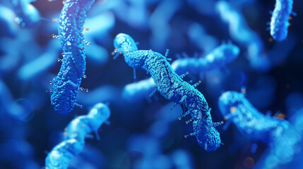 Chromosomes on blue background, scientific concept 3d illustration , molecular biology, DNA structure, genome sequencing, biotechnology, bioinformatics, chromosome visualization