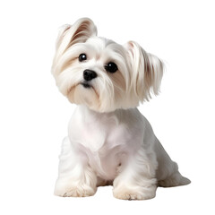 close up of  a Maltese dogs with white backdrop 