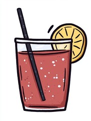 Refreshing Brown Fizzy Drink with Lemon and Straw Illustration