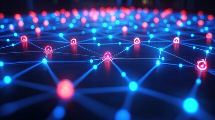 Futuristic Network Connection with Glowing Nodes and Digital Technology Concept