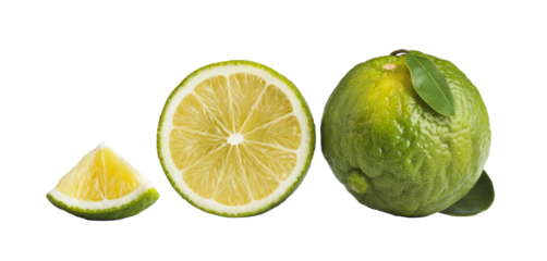 sweet lime fruit with leaves, isolated on white background