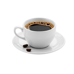 Fototapeta premium black coffee in white cup with beans isolated on white background