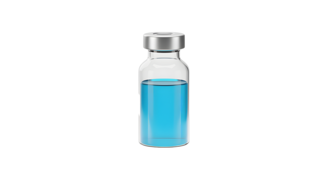Glass Vial Filled with Blue Liquid for Medical or Scientific Use