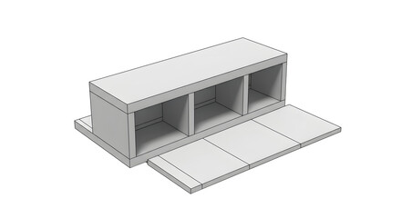 Isometric View of Modular Storage Unit with Open Shelves and Base