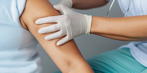 Healthcare professional administering a vaccine to a patient  