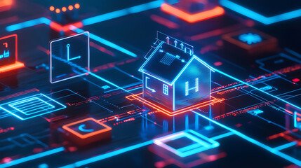 Fototapeta premium Digital home automation concept virtual environment 3d visualization technology landscape futuristic perspective
