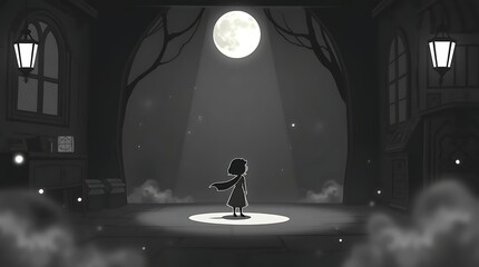 Girl Stands Alone, Moonlight Stage, Gothic Town