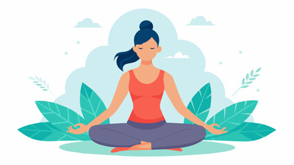A woman practicing yoga using the connection between movement and breath to release tension and find healing in her body and mind.. Vector illustration