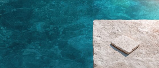 Tranquil turquoise water meets a stone platform on a sunny day.