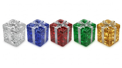 Gift Box-shaped ornament made of five colored gems with silver ribbon. Recommended for designing Christmas ads, websites, and catalogs with a sense of luxury and glamour. Vector data.