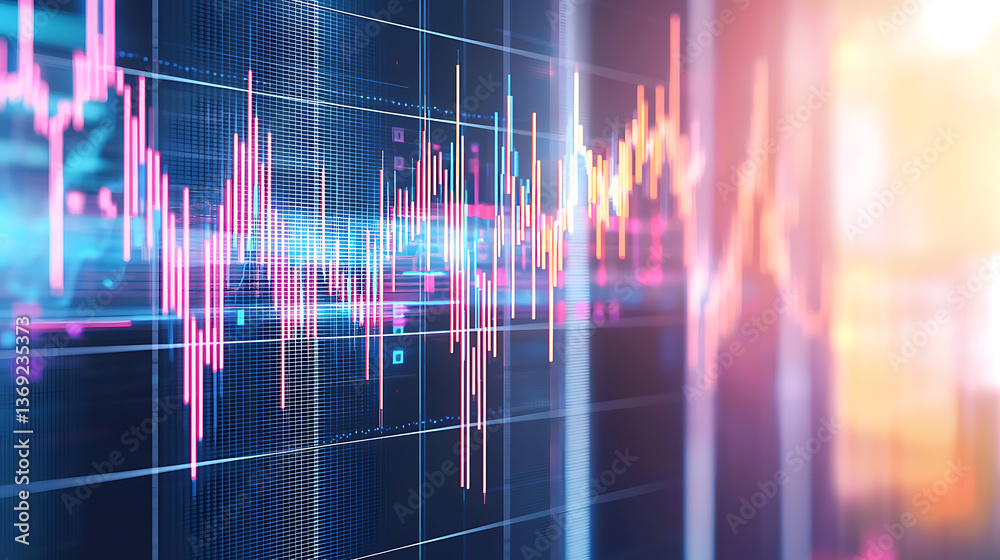 Poster analyzing market trends data visualization technology sector chart graphics digital environment clos