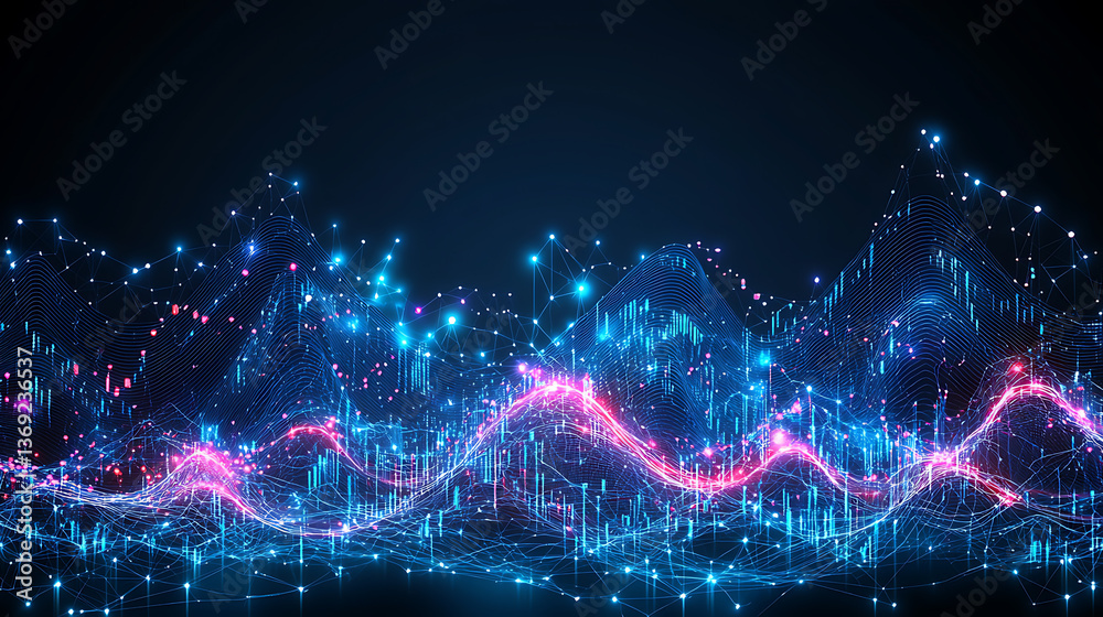Poster dynamic digital waveforms abstract background visual data representation futuristic environment digi