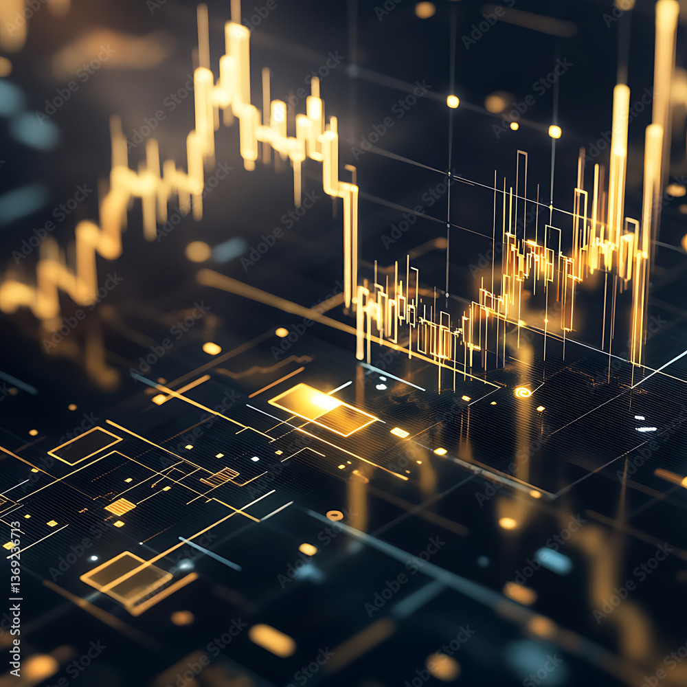 Poster analyzing market trends with dynamic data visualization digital environment infographic tech insight