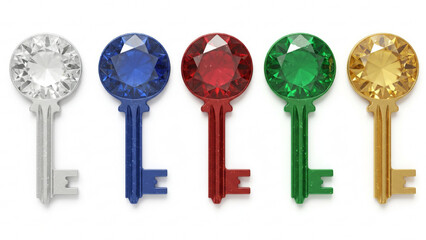 Key-shaped ornament made of five colored gems. Recommended for designing Christmas ads, websites, and catalogs with a sense of luxury and glamour. Vector data.