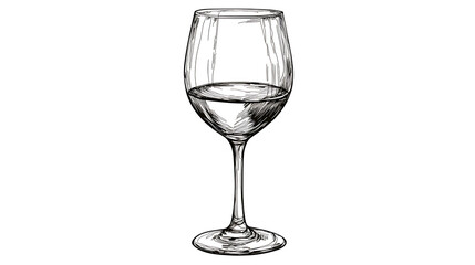 A glass of wine is drawn in black and white
