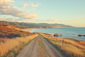 Open rural road leading through dry grassy landscape under blue sky