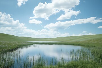 Fototapeta premium Serene Pond in a Lush Meadow