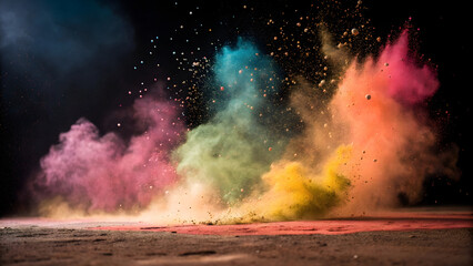 Fototapeta premium explosion of color dust on black background