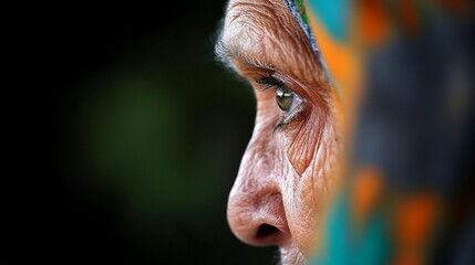 Elderly woman profile, thoughtful gaze