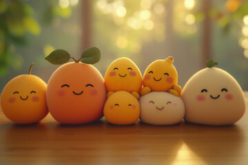 Finding Happiness in the Orchard: A Collection of Fruits Smiling in a Row.